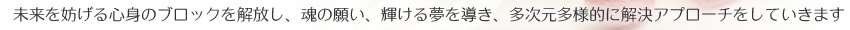 未来を妨げる心身のブロックを解放し、魂の願い、輝ける夢を導き、多次元多様的に解決アプローチをしていきます