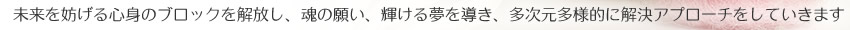 未来を妨げる心身のブロックを解放し、魂の願い、輝ける夢を導き、多次元多様的に解決アプローチをしていきます